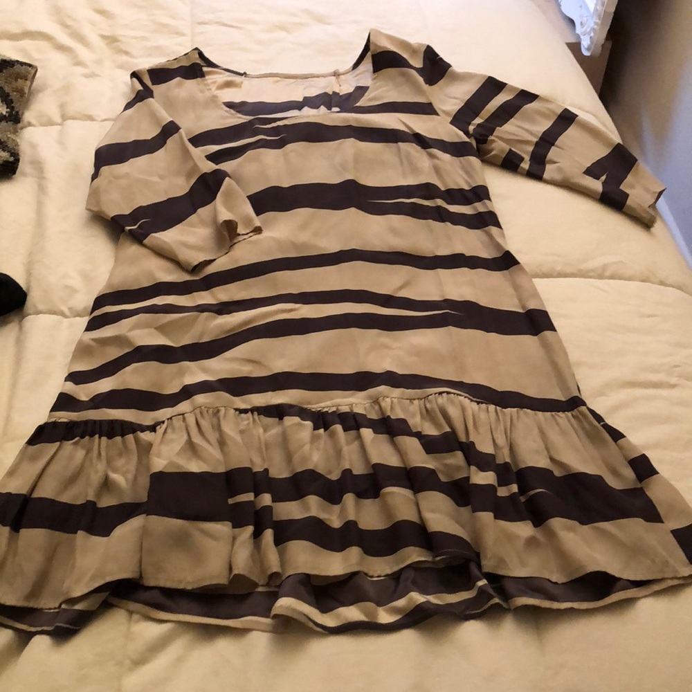 Ivory and grey striped shift dress
